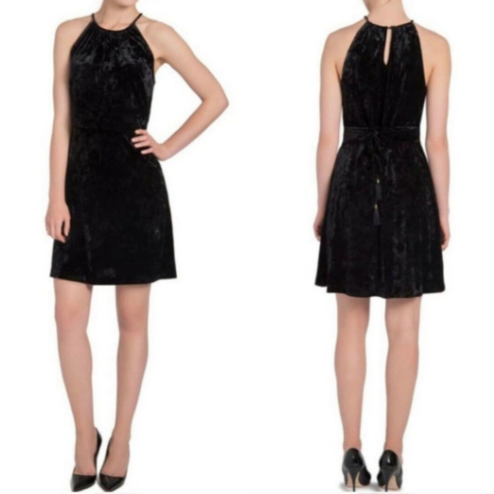 Lysse Willa Black Crushed Velvet Halter Mini Dress Extra Large New